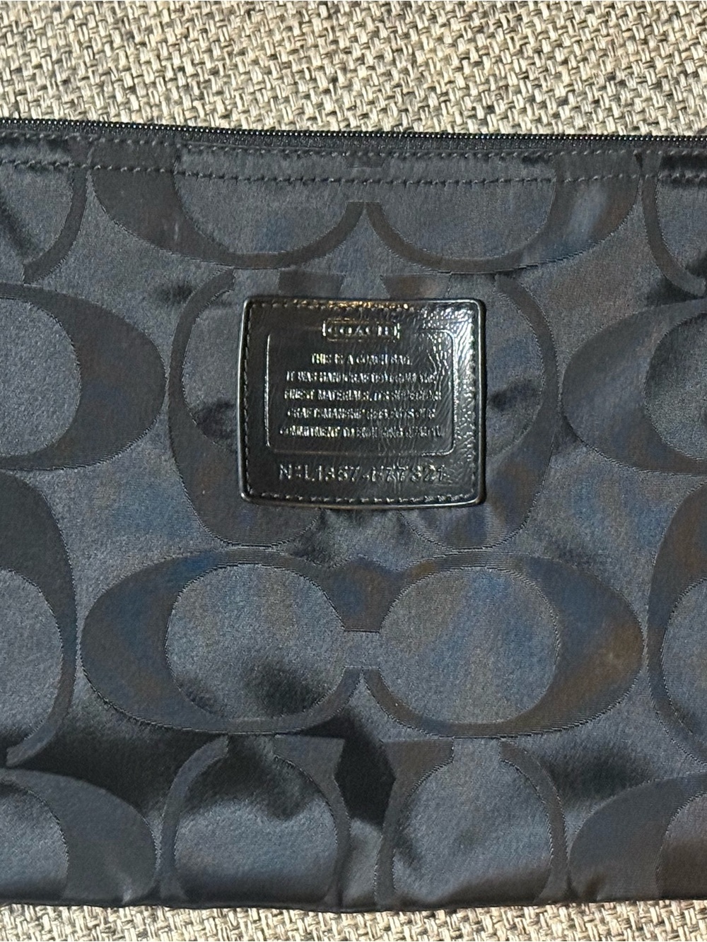 NWOT Coach Black Satin Monogram Cosmetic Pouch